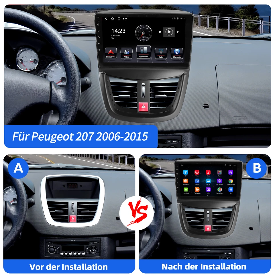 Für Peugeot 207 2006-2015 Android13 9" Autoradio GPS Navi WIFI Carplay 4+64G KAM - Bild 4 von 4