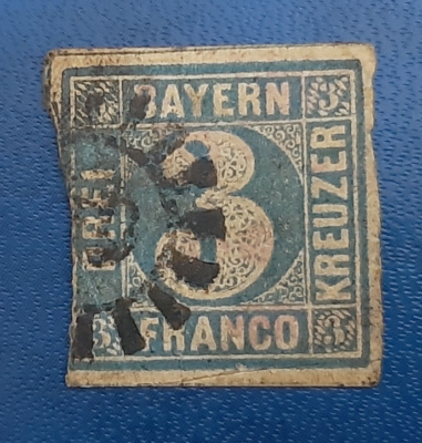 Germany Stamp Bavaria Bayern Franco 3 Kreuzer 1850 Mi. Nr. 2