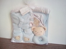 New Baby Works Set Hat Rattle Booties Blanket Hanger Thank Heaven Little Boys