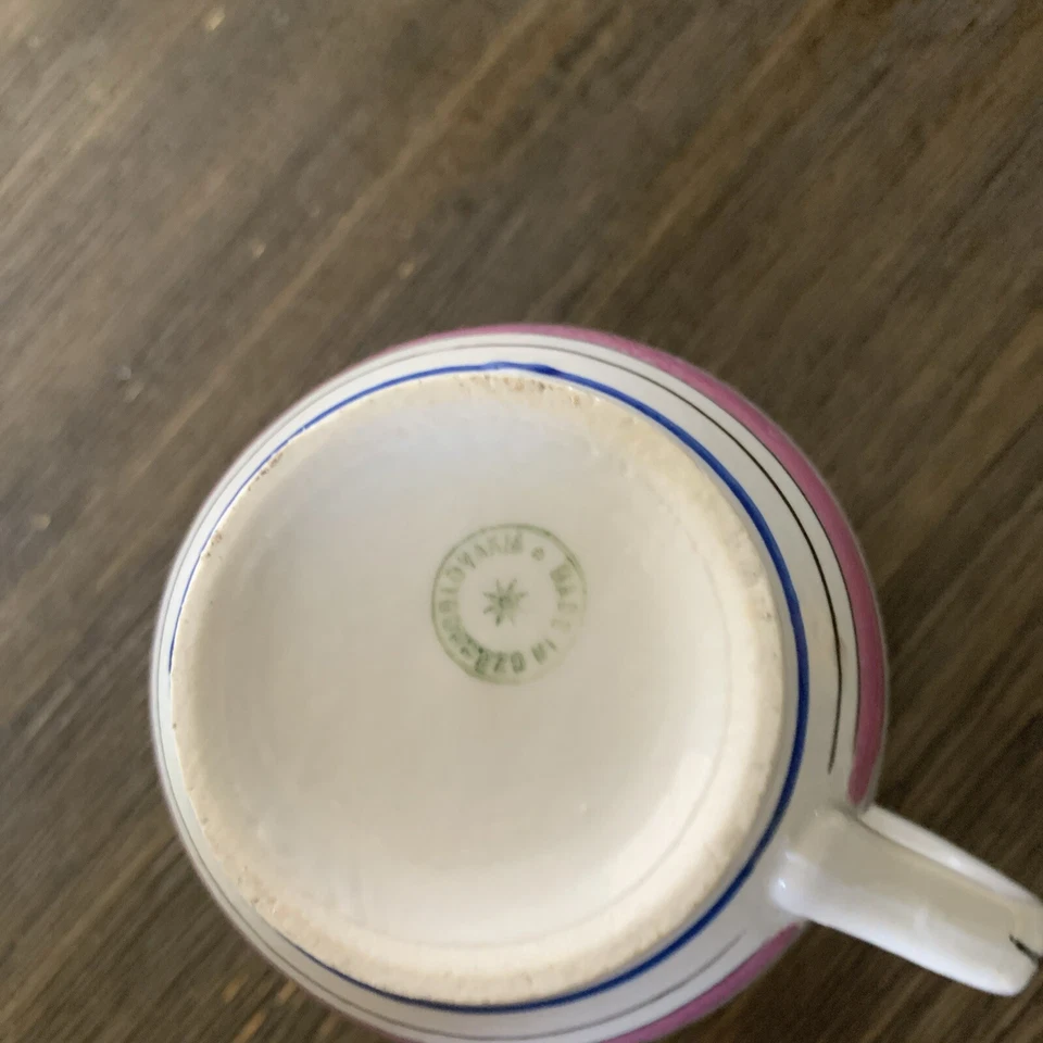 "Jarra antigua crema rosa/blanco/azul 3,5"" de alto usada en excelente estado" Foto 4 de 4