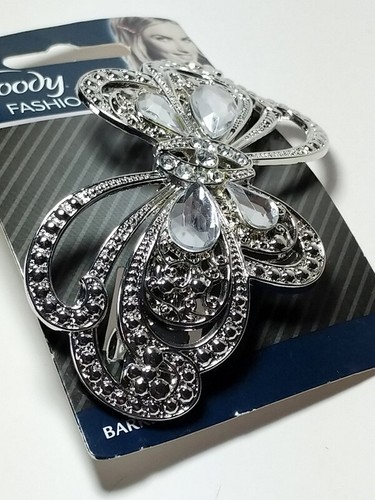 Goody Hair Barrette Fashionow Metal Butterfly Clip Faux Diamonds Gems Silver - Picture 7 of 12