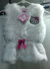 Girls HELLO KITTY White Faux Fur Vest Hook Eye Closure Fully Lined Size 4T NWT