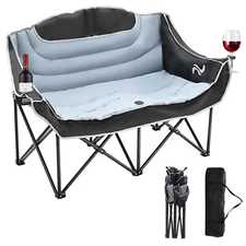 ABORON Double Camping Chair Oversize Folding 2Person Loveseat Fully Padded 990lb