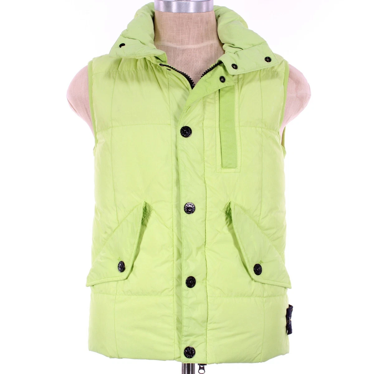 Stone Island NWT Down Vest Size S In Solid Bright Neon Green Garment Dyed