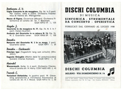 CATALOGO PIEGHEVOLE DISCHI COLUMBIA 2° SEMESTRE 1938 - Foto 1 di 1