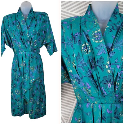 Vintage 80/90s Shirt Wrap Top Dress size 6/8 Floral Cottagecore Alt Teal Blue