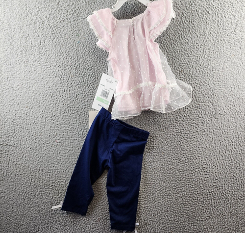 Rare Editions Dot Organza Tunic & Leggings Baby Girls 18M Pink/Navy, 2 Piece Set - Picture 14 of 16