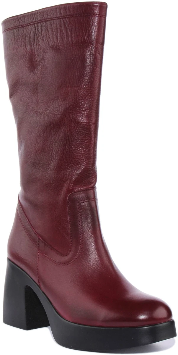 Justinreess England Paola Soft Leather Platform Boot Burgundy Womens US 5 10