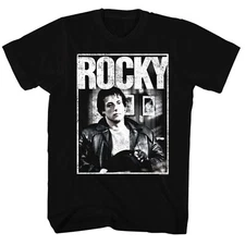 Rocky Relaxing Leather Jacket Gloves Black & White Photo Men's T Shirt