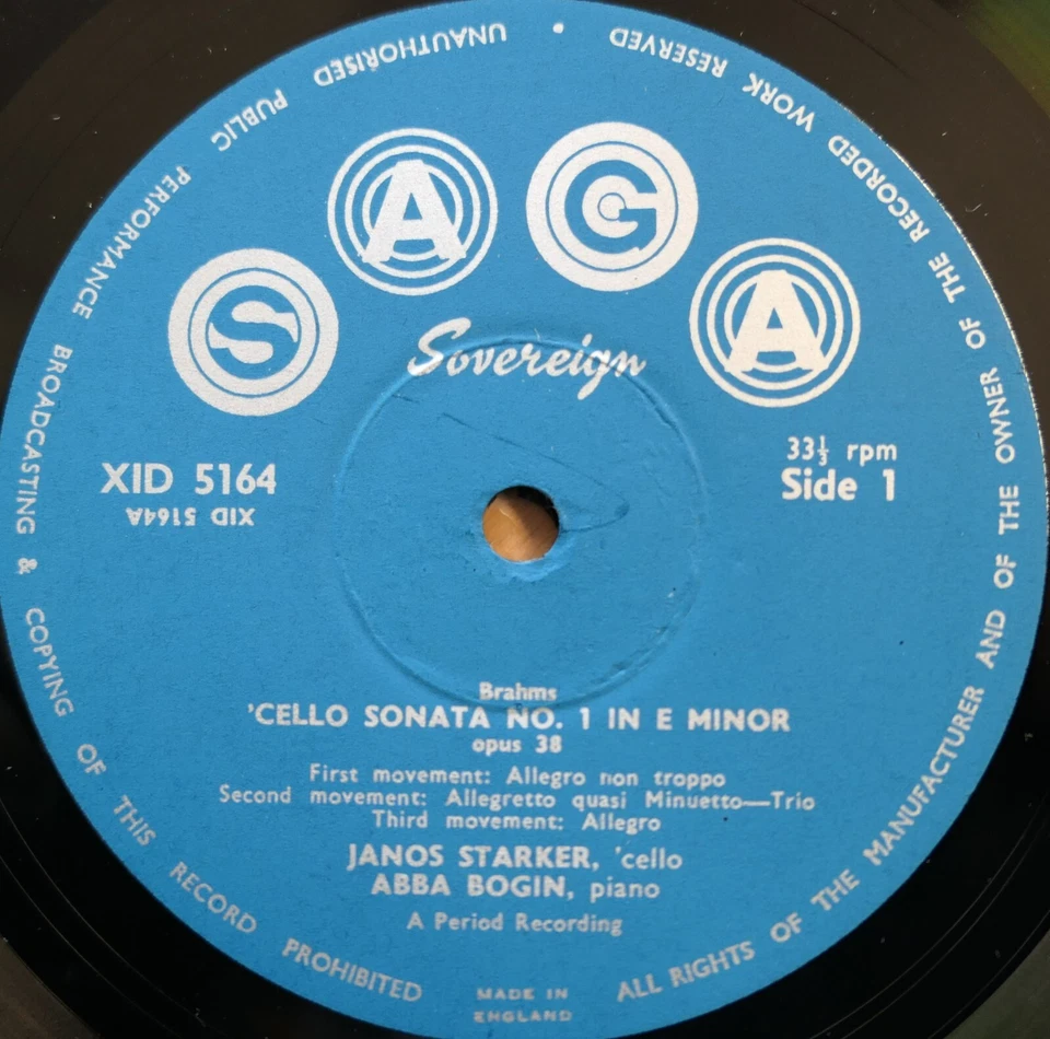XID 5164 Brahms Cello Sonatas 1 & 2 Janos Starker Abba Bogin SAGA Mono NM - Image 3 of 4
