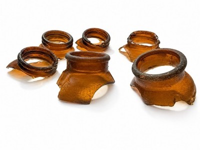 Genuine Amber Sea Glass Bottle Necks Sets Of 2 - 1.5  Wide Mouth Vintage