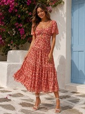 ASTR Cinched Bust CutOut Center Dress in Red Multi Floral NWT Women Dress Size S