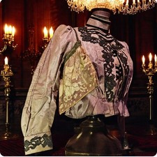 Antique Victorian Brown Silk Bodice Black Velvet with Lace Accents 24" waist