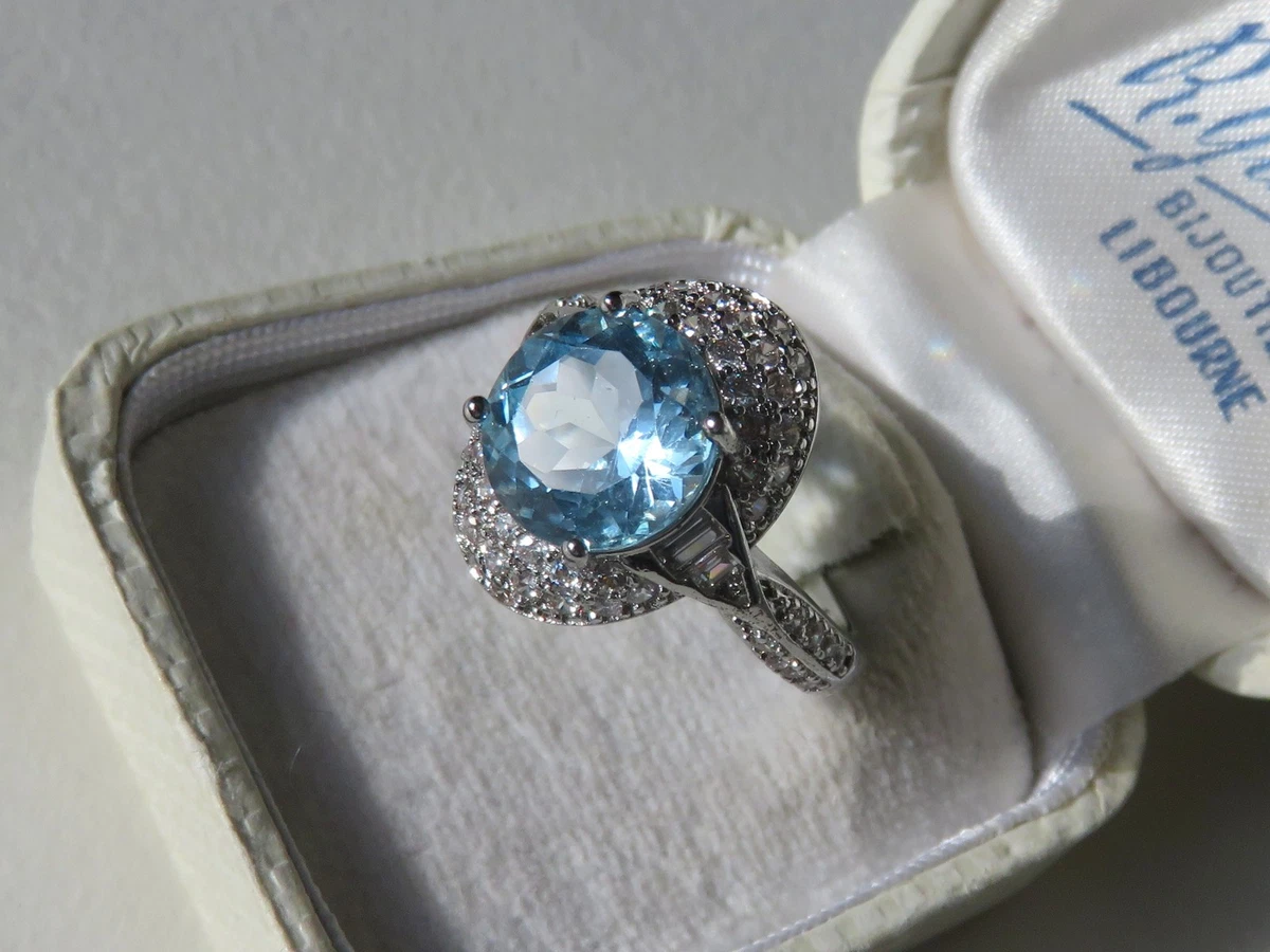 Bague Argent 925 Avec Topaze Bleue - Taille 6.5 - Occasion - Bijou Élégant