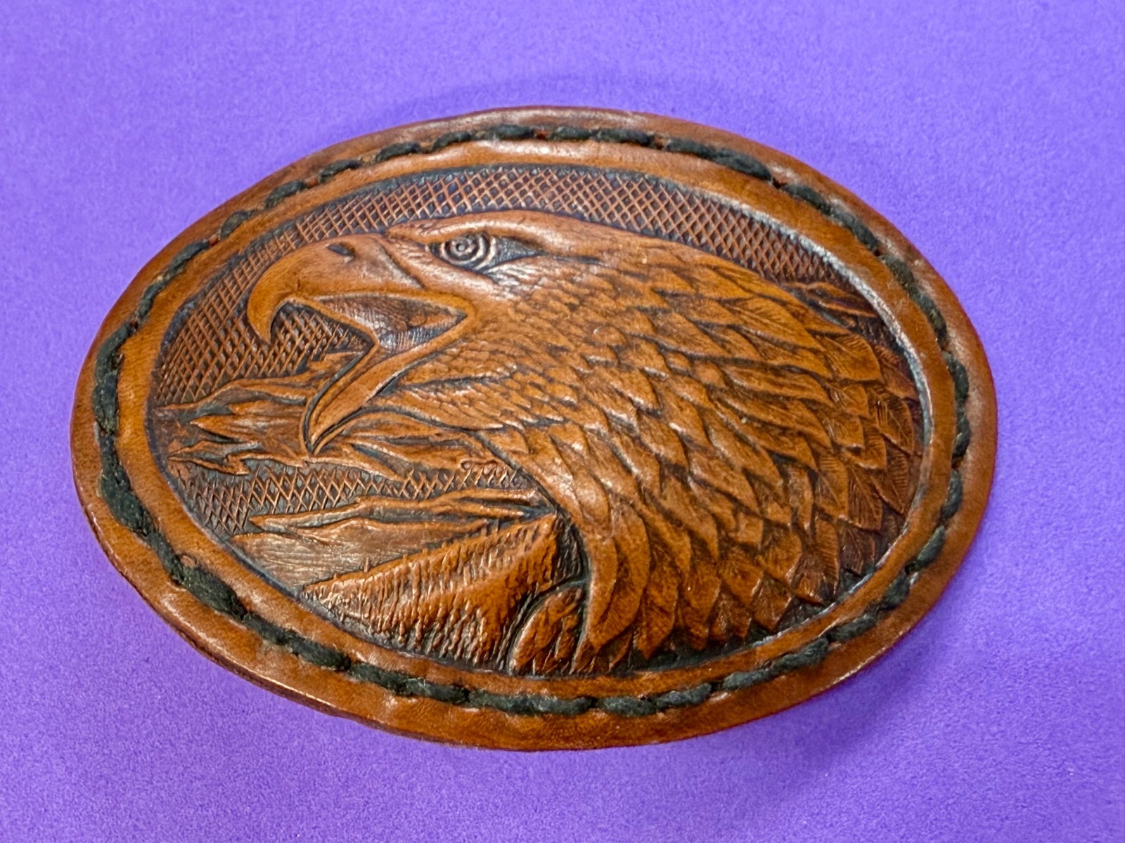 Attacking Bald Eagle Head Embossed on Brown Leath… - image 13