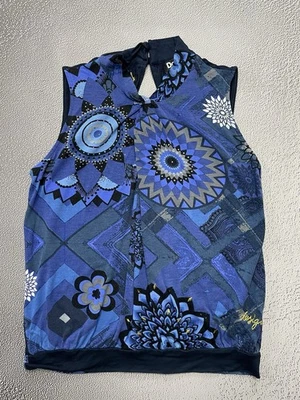Desigual Damen Blau Geometrisch Ärmellos Top Bluse Größe Medium - Bild 1 von 4