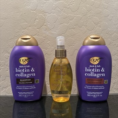 OGX Thick & Full Biotin & Collagen Shampoo Conditioner & Weightless Oil Mist Set