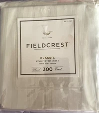 Fieldcrest Classic King Fitted Sheet 300 Thread Count Ivory Stripe New