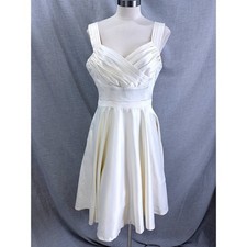ModCloth Ivory Satin Sweetheart Fit Flare Mini Dress Pockets Bridal Rehearsal L