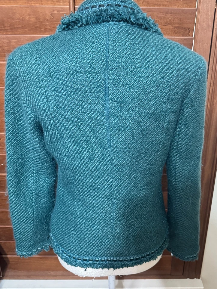 Dialogue Jacket Blazer Women's Sz 4 Wool blend Teal Green Tweed Boucle Career - Image 4 of 4