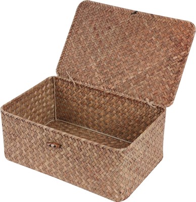 Storage basket Rectangular hand-woven basket Coffee brown Medium size