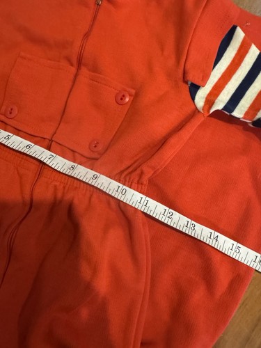 VTG 70s Girls Polyester Jumpsuit Zip 5 6 Red Blue Flare Leg Bell Bottoms FLAW - Picture 10 of 11