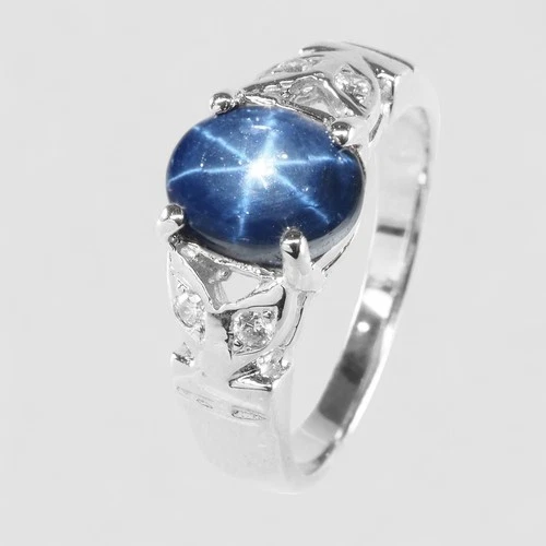 ROYAL BLUE STAR SAPPHIRE 1.45CT SIX RAYS 925 STERLING SILVER RINGS SIZE 5.75