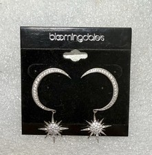 New NADRI For Bloomingdale  s Silver Plate Pave Moon  Star Earrings 1.75  