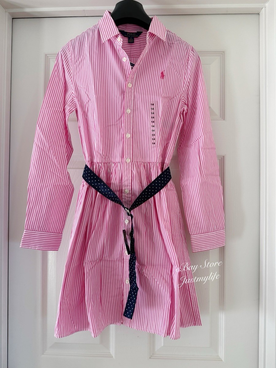Polo Ralph Lauren Girls Pink Striped Button-Down Belted Shirt Dress,Size  14, NWT | eBay