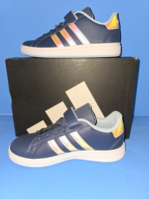 Adidas Grand Court 2.0 EL C Navy Holographic Stripes Youth 3 Womens 5 New Box