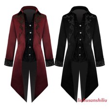 Men's Gothic Tailcoat Long Suit Jacket Tops Tuxedo Victorian Frock Coat Cosplay