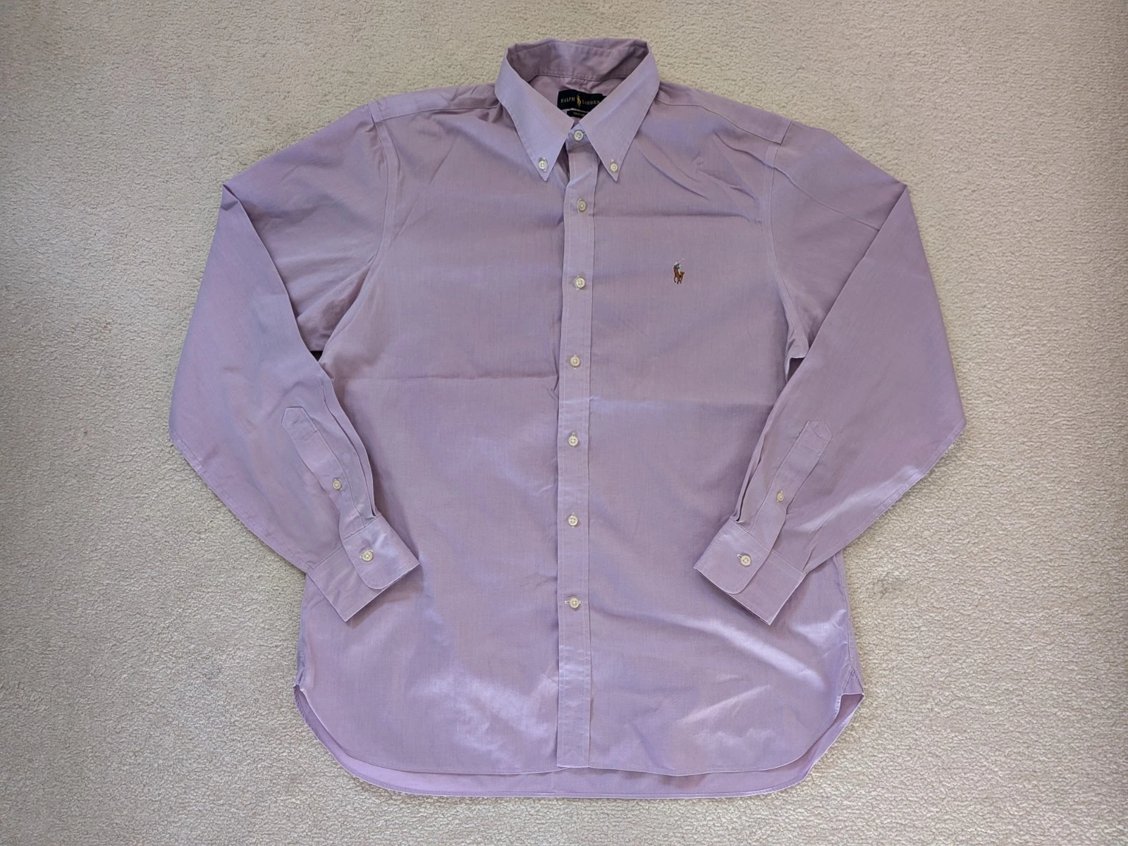 Ralph Lauren Mens Shirt 17/43cm Easy Care Purple Button Down Logo Long Sleeve
