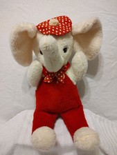 Commonwealth Toy Company Vintage Plush Elephant Stuffed Animal White Red 23"