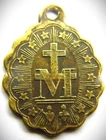 Unusual Antique Brass Miraculous Holy Medal Catholic BVM Mary immaculat Monogram