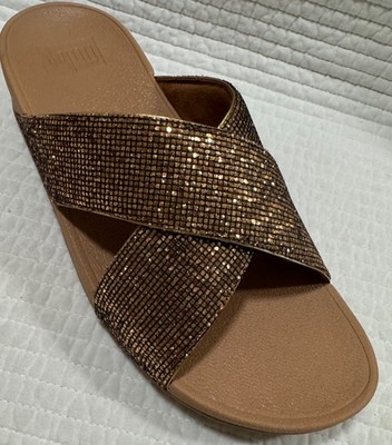 FITFLOP NIB LULU GLITTERBALL CRYSTAL EMBELLISHED CROSS SLIDES