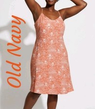 Old Navy Womens SunDress Sz XL Coral Tropical Boardwalk Print Adj Straps Summer
