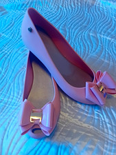 Women?s Pink Peep Toe Ballet Flats Slip-On Bow Accent Casual UK 5