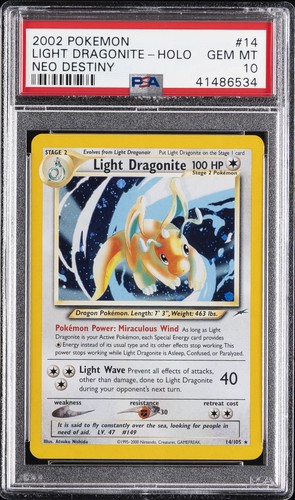 2002 POKEMON NEO DESTINY #14 LIGHT DRAGONITE-HOLO PSA 10