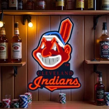 16" Cleveland Indians Chief Wahoo LED Neon Sign With Dimmer USB Powered Light
