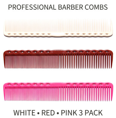 YS Park YS-336 Professional Barber Cutting Comb 3 Pack White Red Pink Japan