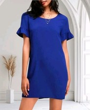 Lulus Royal Blue Mini Dress Size XL Vback Shift Short Sleeve Ruffle Double Layer