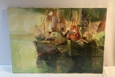 Olio Su Tela— Squarcio Di Porto A Genova-Firmato M. Perazzo Sidoli —70 × 50