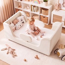 NAIZEA Montessori Toddler Floor Bed Frame Low Profile Kids Bed w/ Guardrails