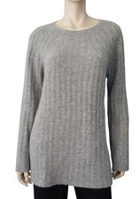 THE ROW sz L Relaxed Fit Heather Gray Cashmere Channel Knit Sweater