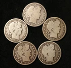 5pc Barber Half Dollar Lot 1892-1915 G-VG Circulated Silver (#TPR00018)