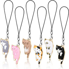 6 Pieces Cat Charm for Mobile Phone, Kawaii Charms Strap, Cute Hanging Cat for B