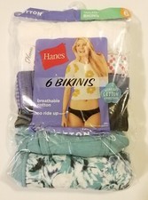 NEW Hanes Women's 6 Pack Breathable Cotton Bikinis Size 6