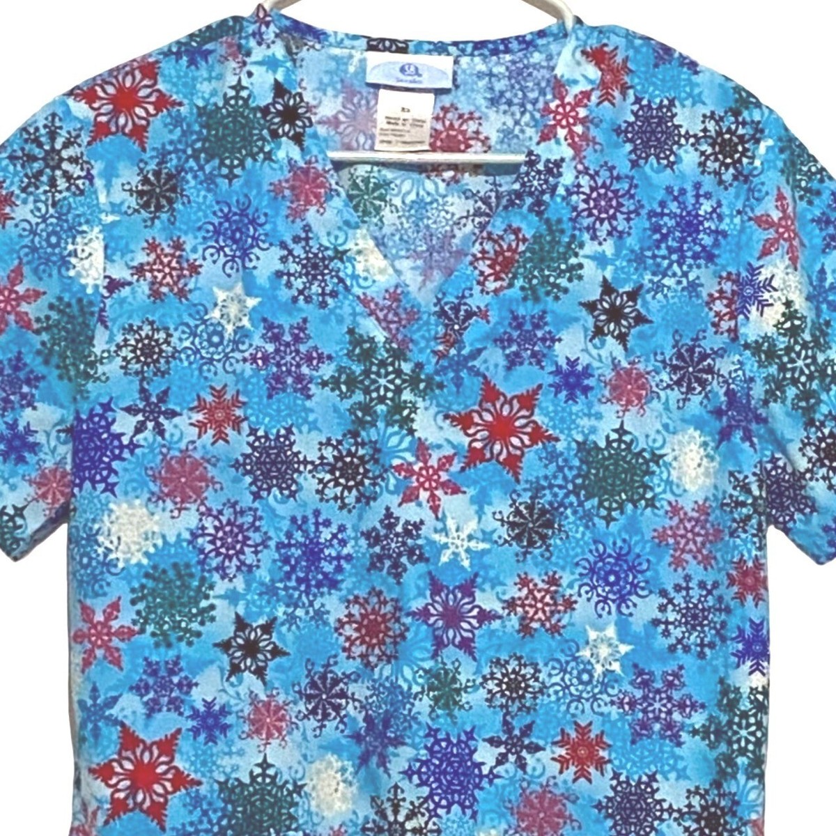 Short Sleeve Snowflake Scrub Top SCRUBSTAR Scrub Top L NEW
