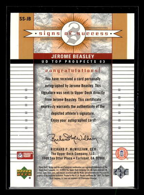 2003 UD Top Prospects #SS-JB Jerome Beasley Rookie Auto Signs of