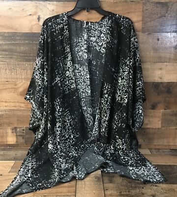 Luii Kimono Top Women XL Boho Cozy Lagenlook Floral Abstract Asymmetrical Hem